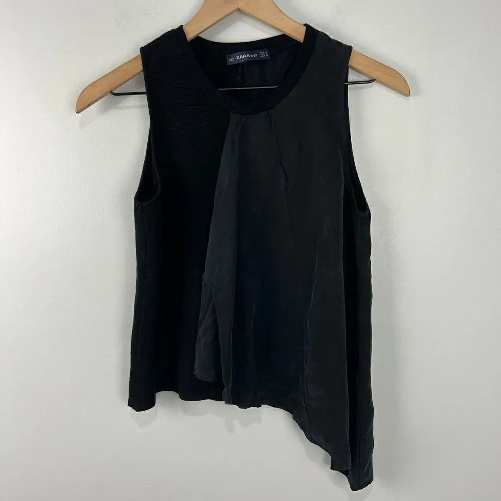 Zara Knit Black Half Draped Sleeveless Top
